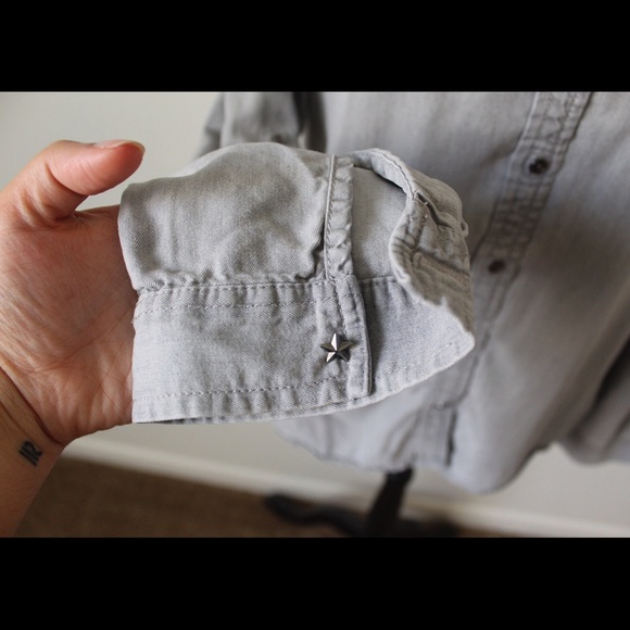 Zara Basic Z1975 Denim Small Grey Long Sleeve Button Down Top - Picture 7 of 9